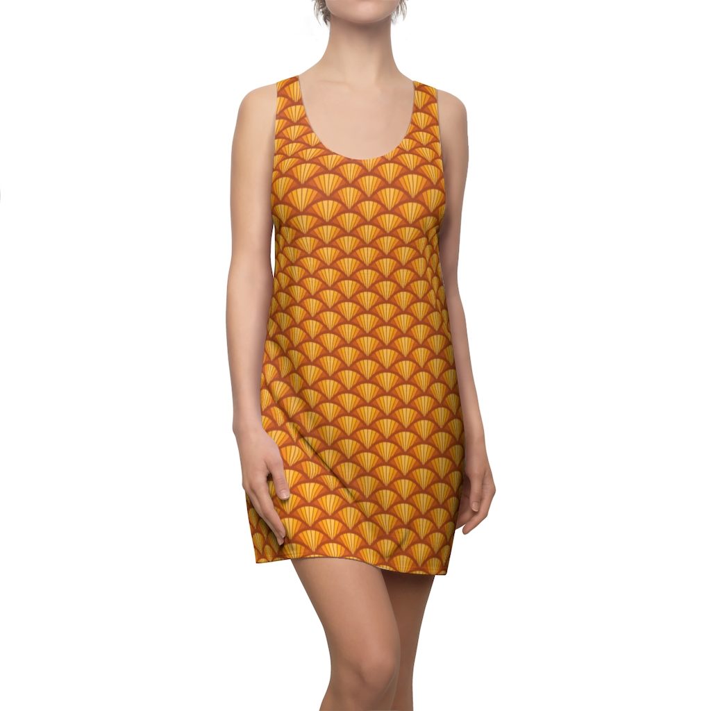 Orange Bike Wheel Pattern, Women's Cut & Sew Racerback Dress