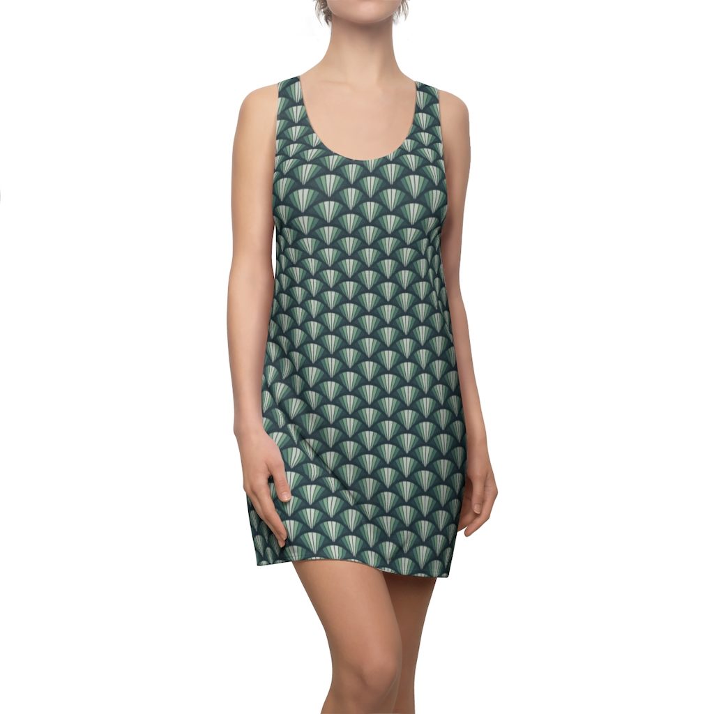Green-Grey Bike Wheel Pattern, Women's Cut & Sew Racerback Dress