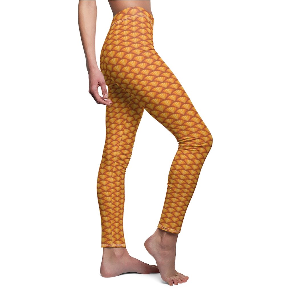 Orange Bike Wheel Pattern, Women's Cut & Sew Casual Leggings