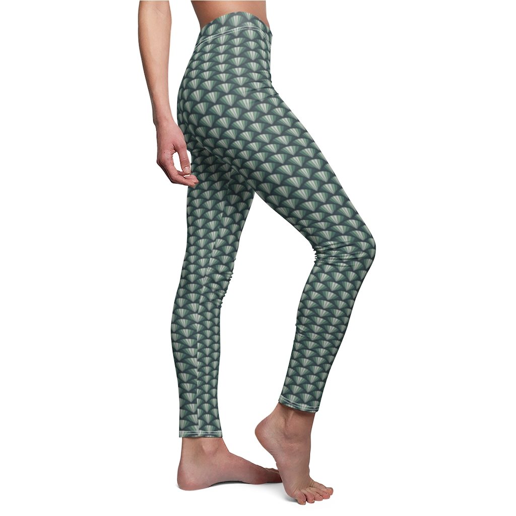 Green - Gray Bike Wheel Pattern, Women's Cut & Sew Casual Leggings