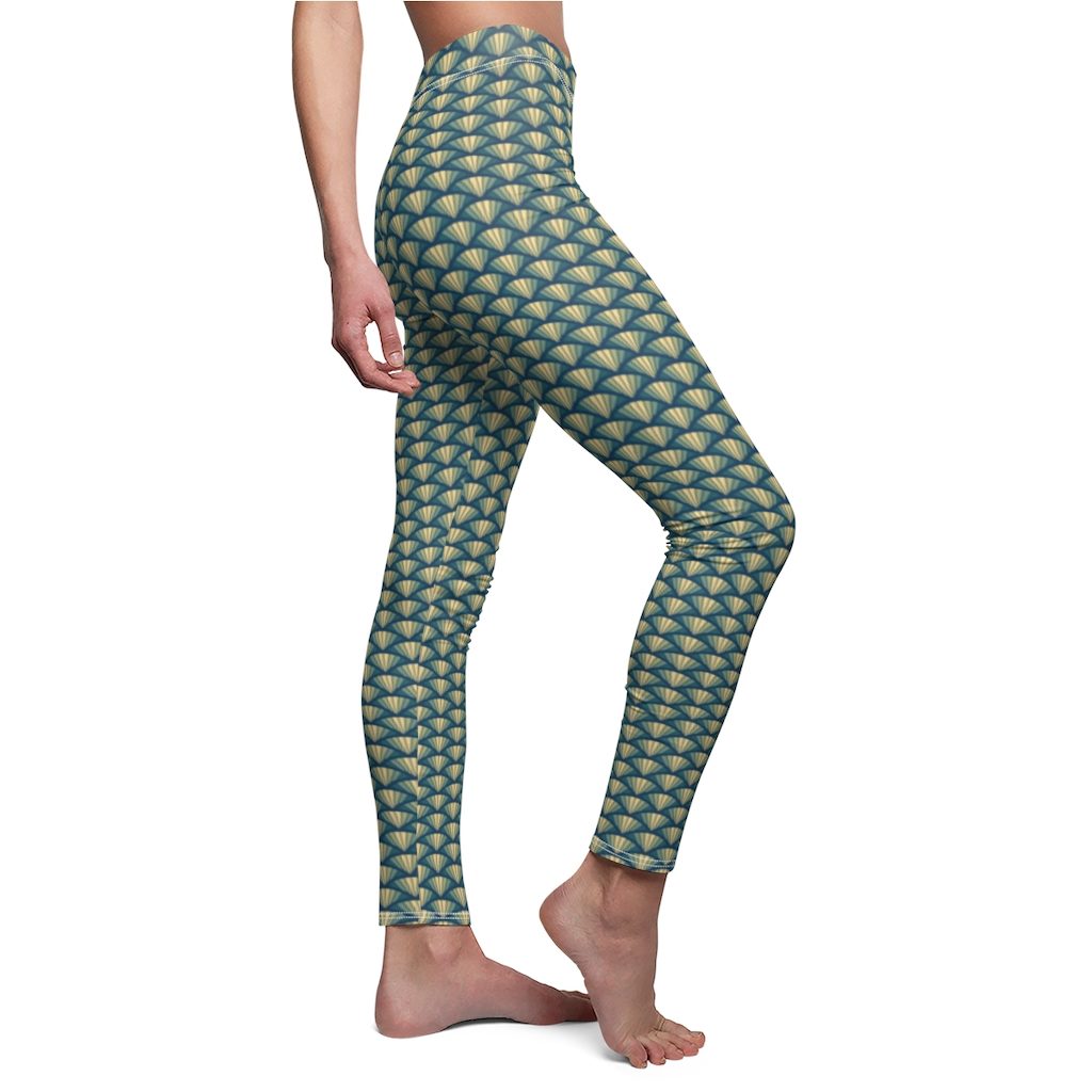 Blue - Green Bike Wheel Pattern, Women's Cut & Sew Casual Leggings
