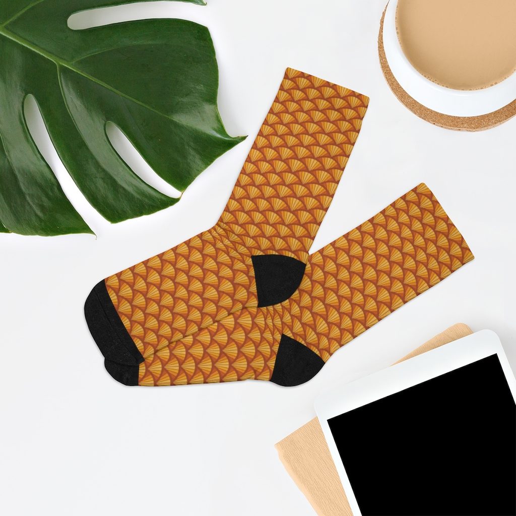 Orange Bike Wheel Pattern, DTG Socks