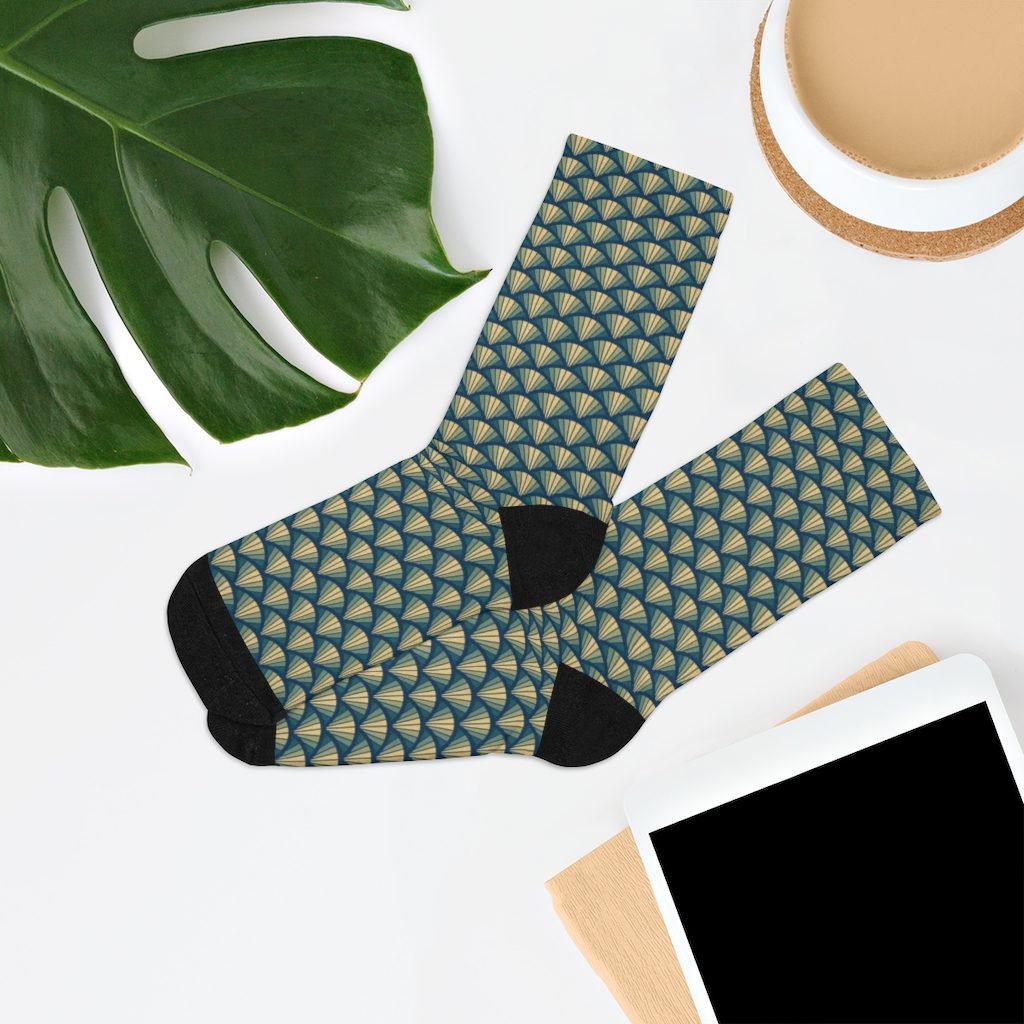 Blue - Green Bike Wheel Pattern, DTG Socks
