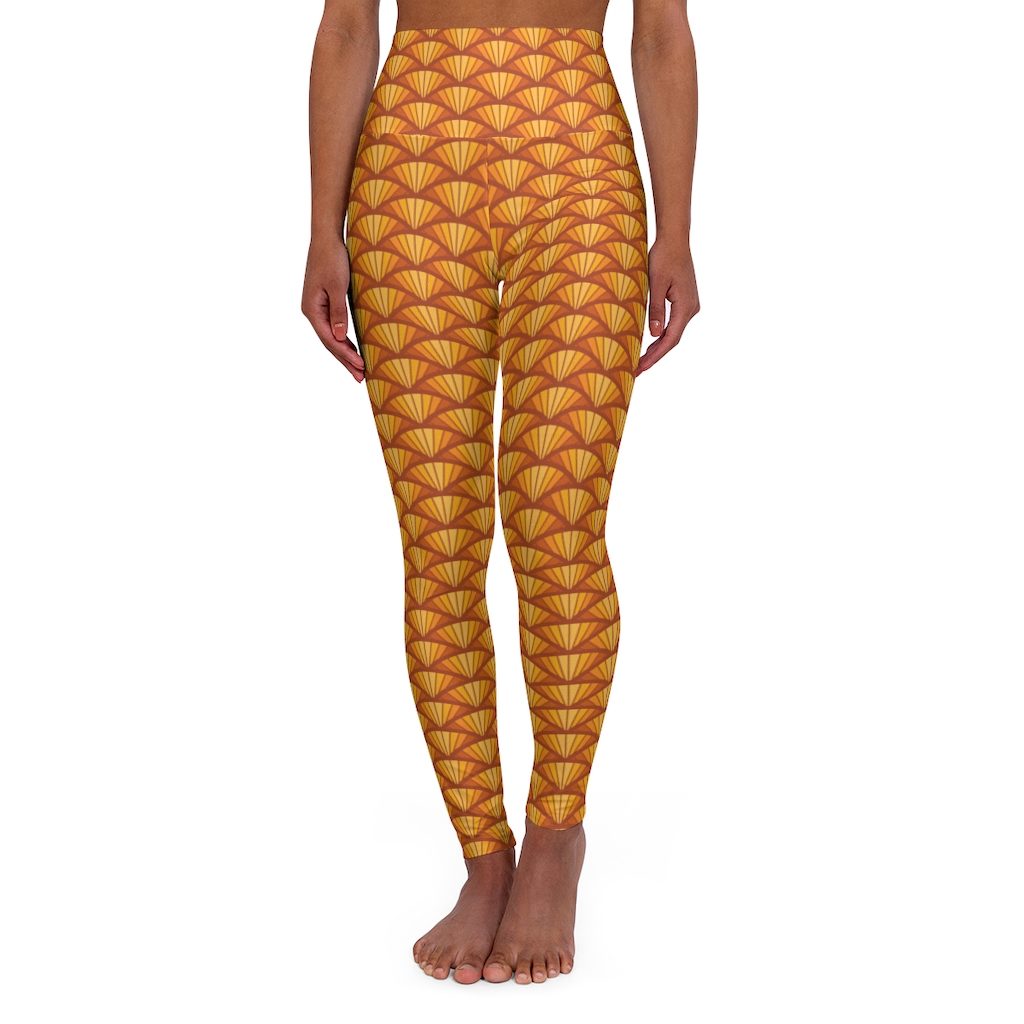 Orange Bike Wheel Pattern, High Waisted Yoga Leggings