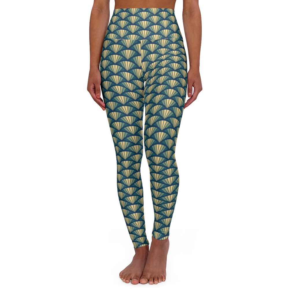 Blue - Green Bike Wheel Pattern, High Waisted Yoga Leggings